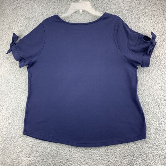 Women's Norm Thompson Prima Plus Size 1X Blouse Top Cotton Blue Short Sleeve - Picture 3 of 11